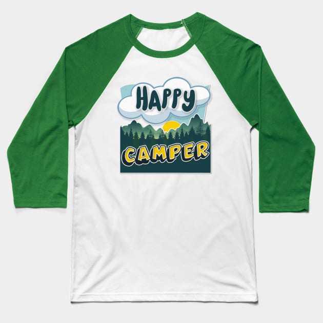 Happy Camper - Cool Graphic Illustration Camping Gift Baseball T-Shirt by DankFutura